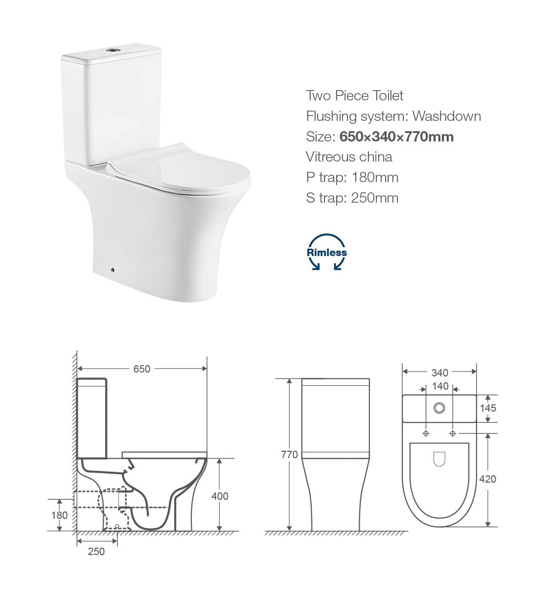 Nova Open Back Pan Including Soft Close Seat And Cistern